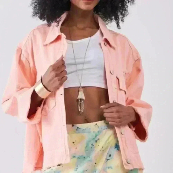 STARBURST DISTRESSED DENIM JACKET - Picture 1 of 6